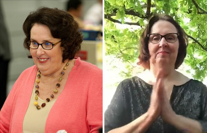 Actress from The Office cast shown in two different settings, highlighting where they are now 20 years after the show.
