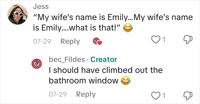 Screenshot of a social media comment thread showing confusion and humor about bride&rsquo;s reaction to groom saying ex&rsquo;s name during vows.