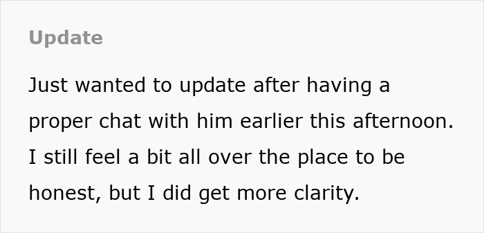 Text update about gaining clarity after a difficult conversation with fianc&eacute; regarding non-biological child and wedding plans.