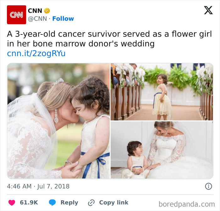 A young cancer survivor wearing a dress at a wedding, sharing moments with the bride in a heartfelt setting.