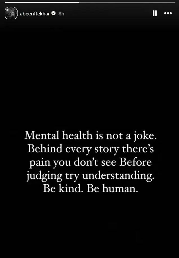 Text post about mental health and unseen pain, highlighting understanding and kindness related to intoxicated man's pain defense by supermodel wife. Text post about mental health and unseen pain, highlighting understanding and kindness related to intoxicated man's pain defense by supermodel wife.