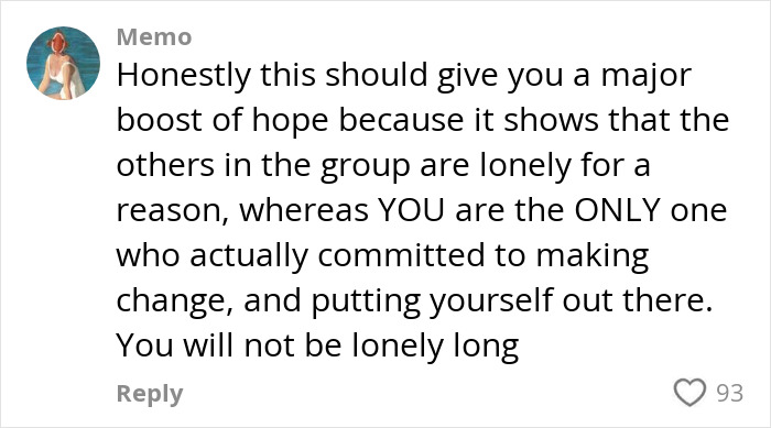 Comment about hope and commitment in an anti-loneliness club to make new friends and overcome loneliness.