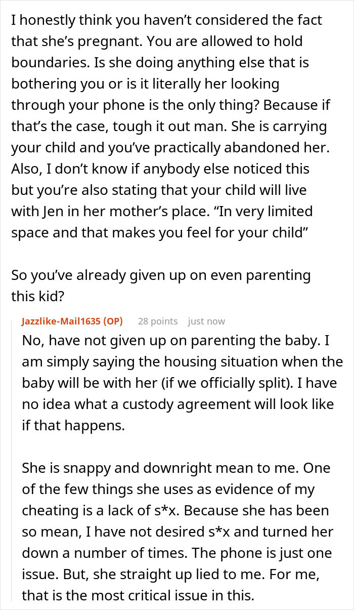 Man gives pregnant girlfriend an ultimatum amid relationship insecurities and challenges with parenting and custody concerns.
