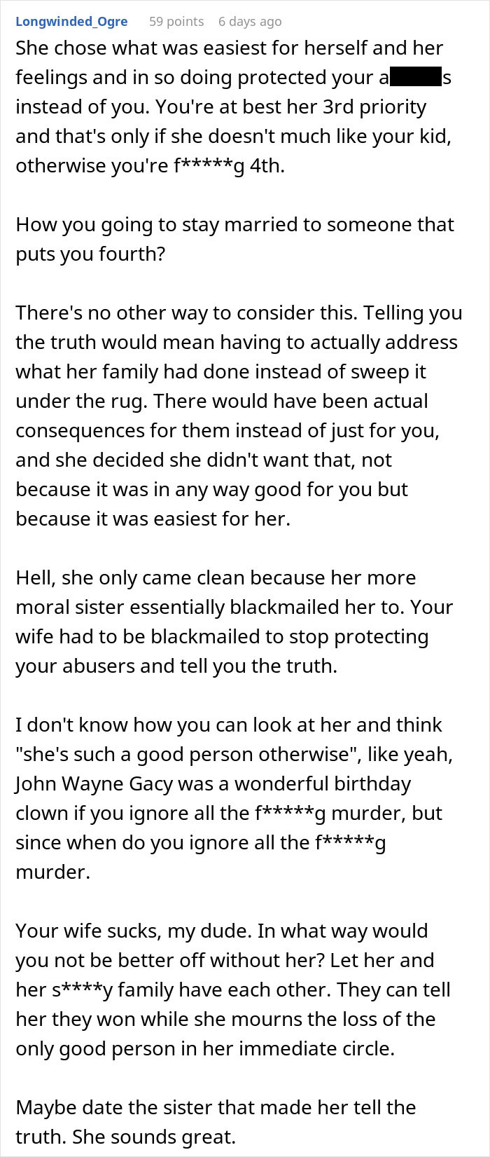 Reddit comment discussing wife’s family secretly cyber-bullying him and the impact on their relationship and son. - 52