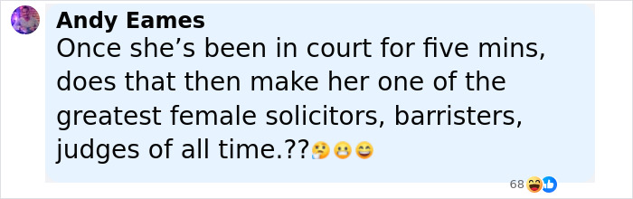 Comment by Andy Eames discussing court appearance, related to Katy Perry and Chris Pratt property rental dispute. - 9