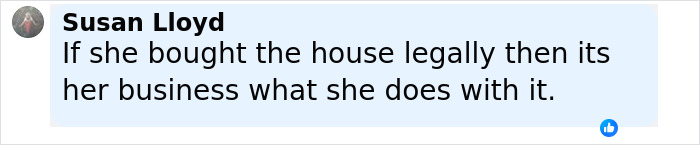 Comment by Susan Lloyd discussing house ownership and legal rights related to renting a property connected to Katy Perry and Chris Pratt. - 21