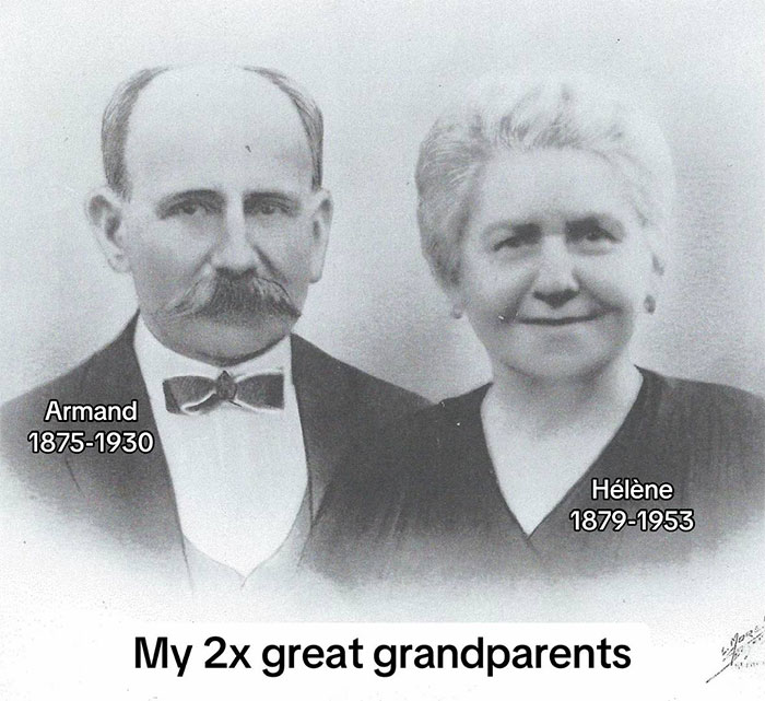 Portrait of 2x great grandparents Armand and H&eacute;l&egrave;ne, illustrating family historian&rsquo;s passion for sharing family tree online.