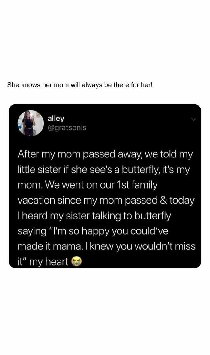 Heartwarming post about family love and remembering a mom through butterflies after she passed away.