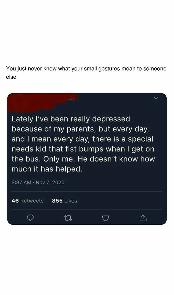 Heartwarming post about how small gestures from a special needs kid help someone feeling depressed every day on the bus.