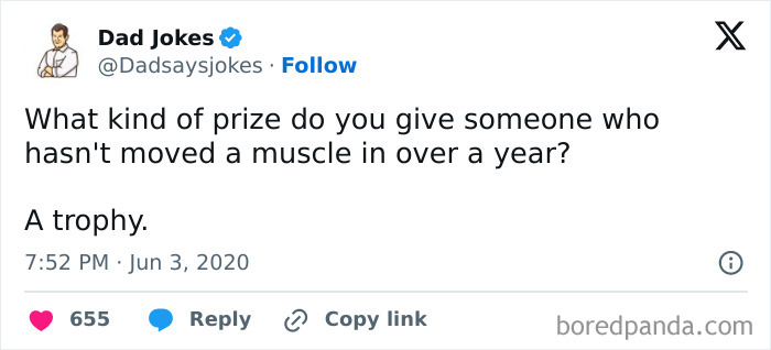 Screenshot of a funny medical meme joke about giving a trophy to someone who hasn’t moved a muscle in over a year.