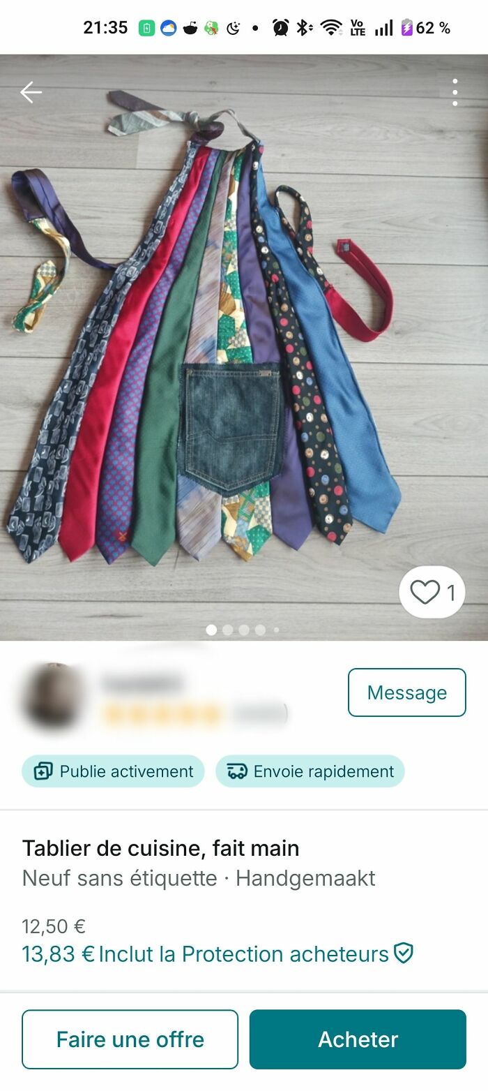 Apron made from various colorful ties and a denim pocket, showcasing a DIY craft shaming project.