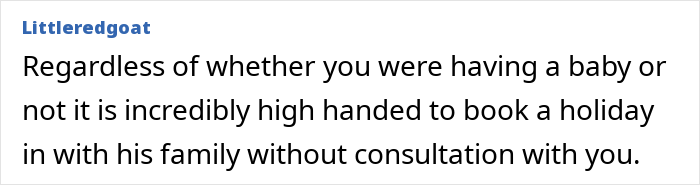 User comment on postpartum trip disagreement, discussing leaving with 2-year-old after pregnant wife refuses.