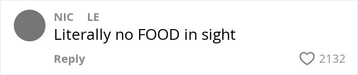 Comment saying literally no food in sight on a social media post about an American family grocery haul.