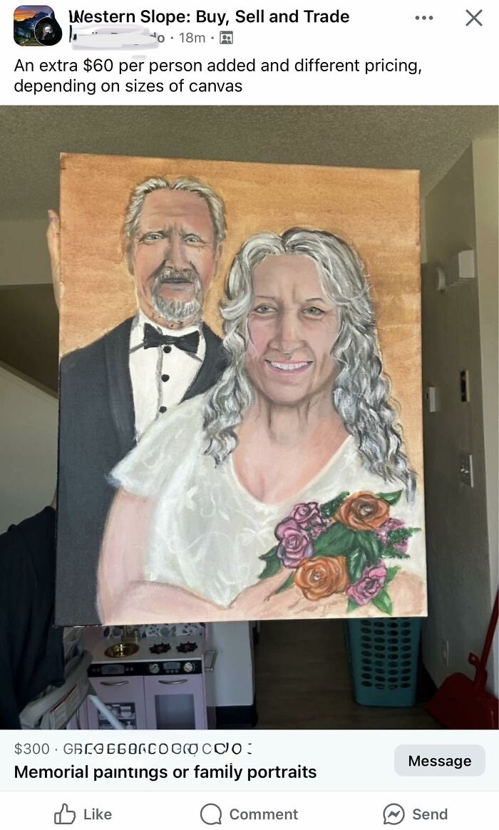 Hand-painted family portrait with mismatched facial features, highlighting craft shaming in DIY art projects.