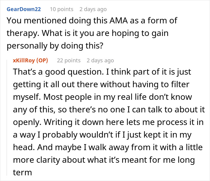 Screenshot of an online AMA where a paid companion discusses experiences with wealthy married women and personal insights.
