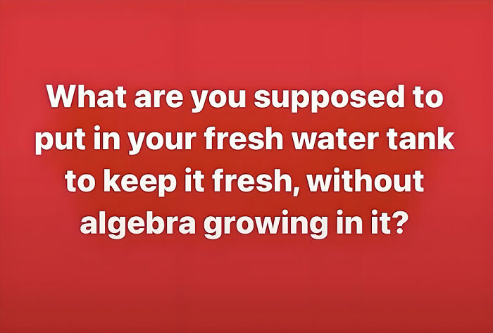 Funny typo joke about fresh water tanks and algebra, highlighting common typos that question intelligence.