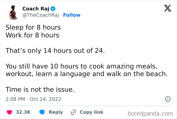 Tweet discussing time management, shared in an online group shaming overconfident know-it-alls who incorrectly correct people.