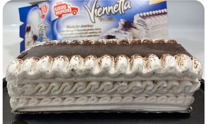 Viennetta ice cream cake with chocolate topping, a nostalgic treat from the simpler, stranger days of the 90s.