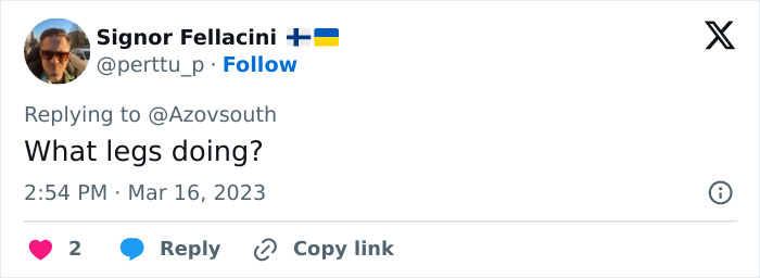 Tweet screenshot showing a user asking about Putin&rsquo;s twitching leg sparking exoskeleton rumors during Alaska meeting with Trump.