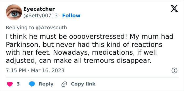 Twitter user commenting on Putin&rsquo;s twitching leg and exoskeleton rumors during Alaska meeting with Trump.