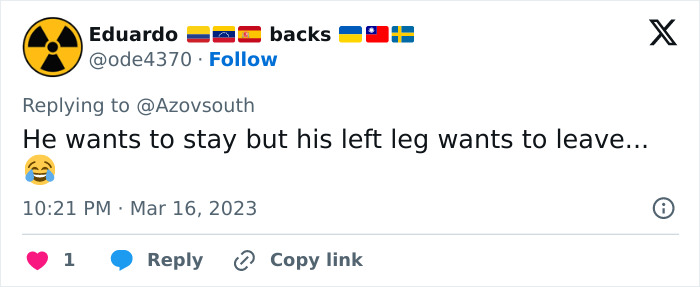 Tweet comment about Putin&rsquo;s twitching leg in Alaska meeting with Trump sparking exoskeleton rumors and humorous reactions.