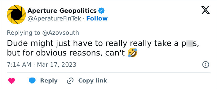 Tweet from Aperture Geopolitics discussing Putin's twitching leg during Alaska meeting, sparking exoskeleton rumors.