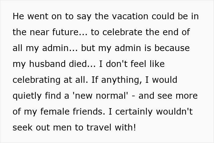 Text excerpt about coping after a spouse&rsquo;s death, reflecting on friendship and travel plans with female friends.