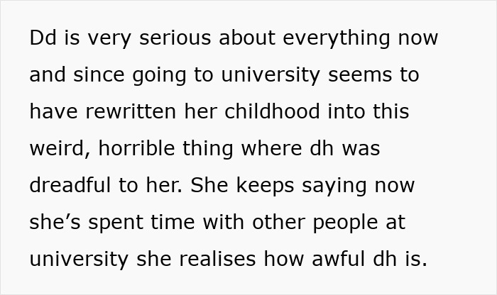 Text discussing a stepdad raising a girl from age 4 and her later feelings of cruelty and emotional distance at 22.