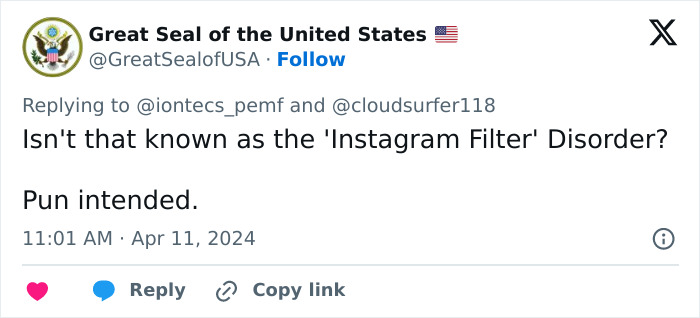 Tweet discussing a rare condition making a woman see dragons instead of people, humorously called Instagram Filter Disorder.