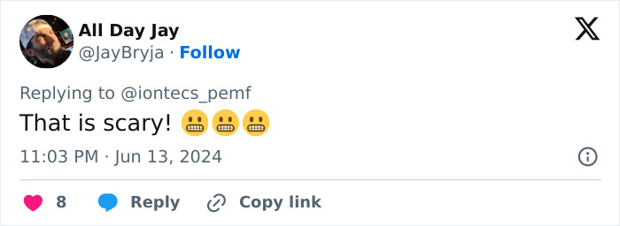 Twitter user All Day Jay reacts with fear, commenting on a terrifying rare condition causing woman to see dragons.