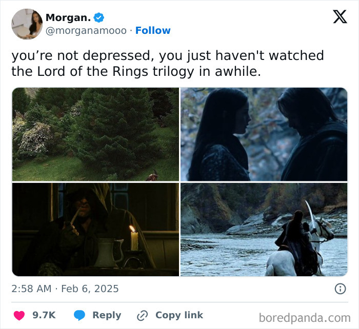 Tweet collage showing scenes and characters from Lord of the Rings, capturing iconic moments from the film trilogy.