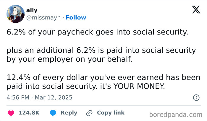 Tweet highlighting confusion about social security contributions, illustrating facepalm moments where basic logic is absent in financial understanding.