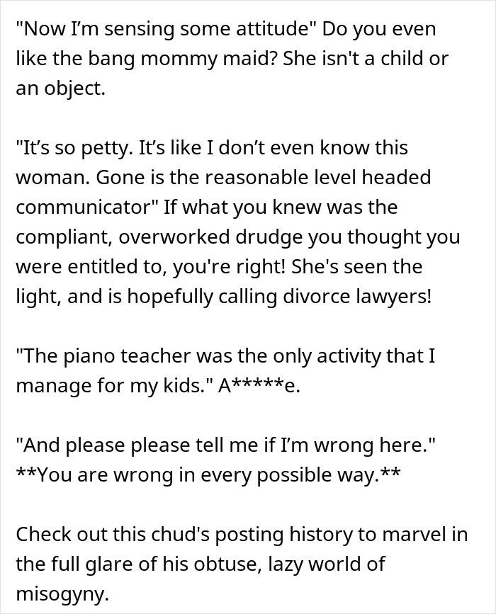 Screenshot of a text conversation where a man doubts his wife&rsquo;s capabilities but she proves him wrong.