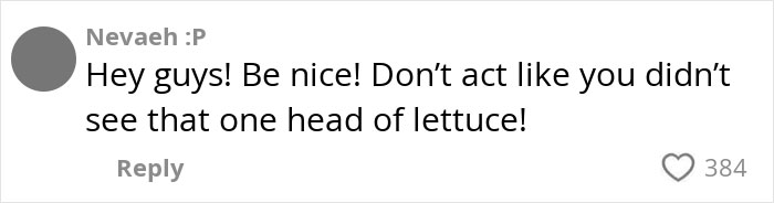 Comment from Nevaeh urging kindness and referencing a head of lettuce in an American family grocery haul discussion.