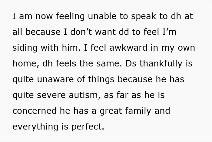 Text excerpt detailing family tensions involving a stepdad raising a girl with emotional challenges and autism.