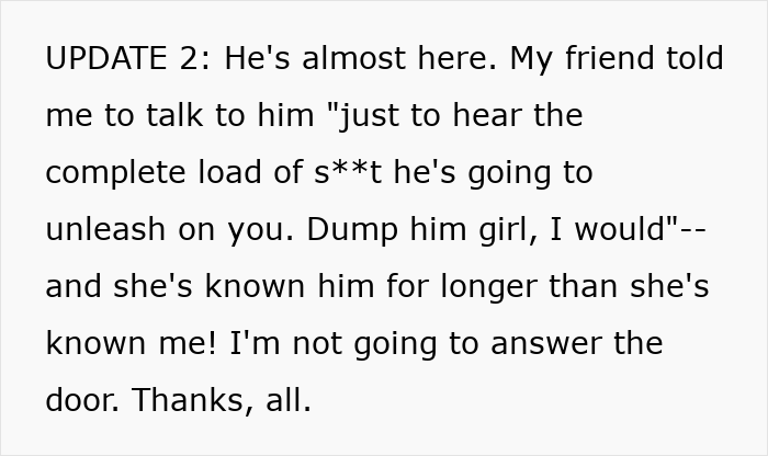 Text message exchange showing a girl warning her friend about a guy pretending to be single and making dumb excuses.