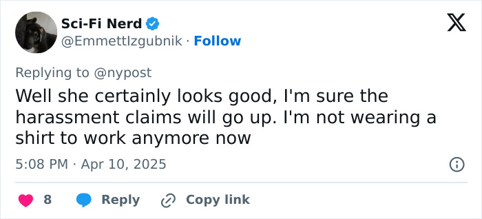 Screenshot of a social media reply defending a Gen Z worker&rsquo;s office dress code amid inappropriate dress criticism.