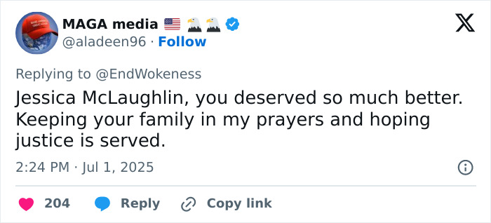 Screenshot of a tweet expressing sympathy for 7-Eleven manager roommate involved in horrific coworker slaying case.