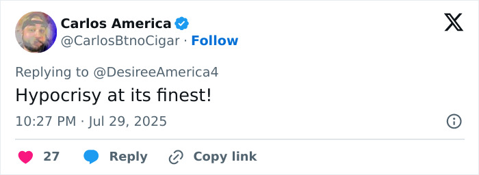 Tweet by Carlos America criticizing hypocrisy amid Beyoncé and Sydney Sweeney denim ad controversy on social media. - 30