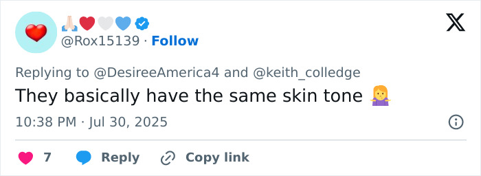 Tweet discussing skin tone comparison amid Beyoncé denim ad and Sydney Sweeney genes controversy, with fan reactions included. - 25