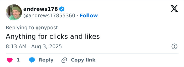 Screenshot of a Twitter reply by andrews178 criticizing clickbait related to Sweeney&rsquo;s AE ad and public reaction.