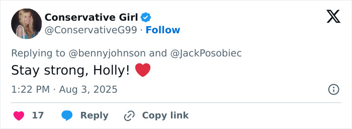 Tweet from Conservative Girl showing support for Holly after mom brutally punched and knocked out during violent Cincinnati brawl.