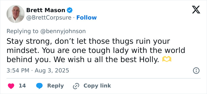Tweet from Brett Mason offering support to a mom punched and knocked out during a violent Cincinnati brawl.