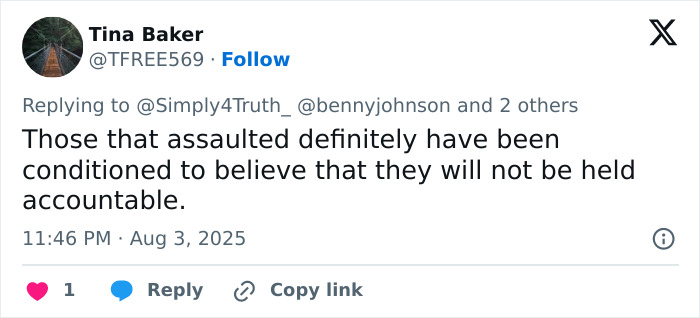 Tweet by Tina Baker expressing that those involved in the violent Cincinnati brawl may avoid accountability for the brutal punch.