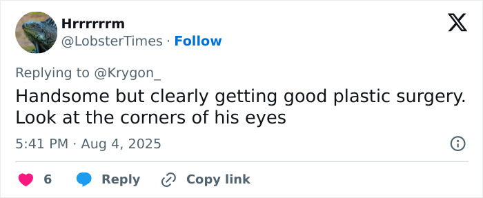 Tweet discussing Andrew Garfield's latest look and speculating about plastic surgery and botox effects around his eyes.
