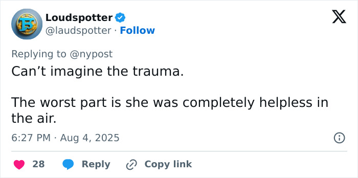 Tweet discussing trauma and helplessness experienced by a 52-year-old mom during mid-air parasailing assault. - 7