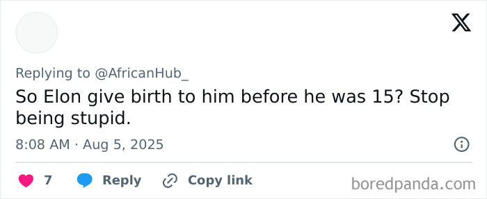 Screenshot of a Twitter reply discussing the 40-year-old Kenyan man's claim of being Elon Musk's eldest son.