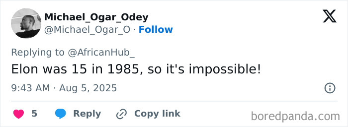 Twitter post showing a user disputing a 40-year-old Kenyan man&rsquo;s claim about being Elon Musk&rsquo;s eldest son.