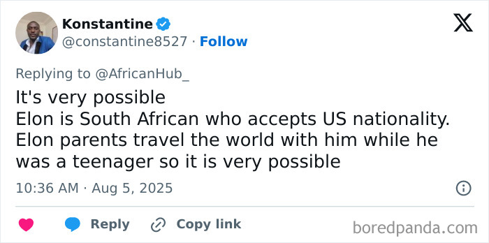 Screenshot of a tweet discussing a 40-year-old Kenyan man&rsquo;s claim about being Elon Musk&rsquo;s eldest son.