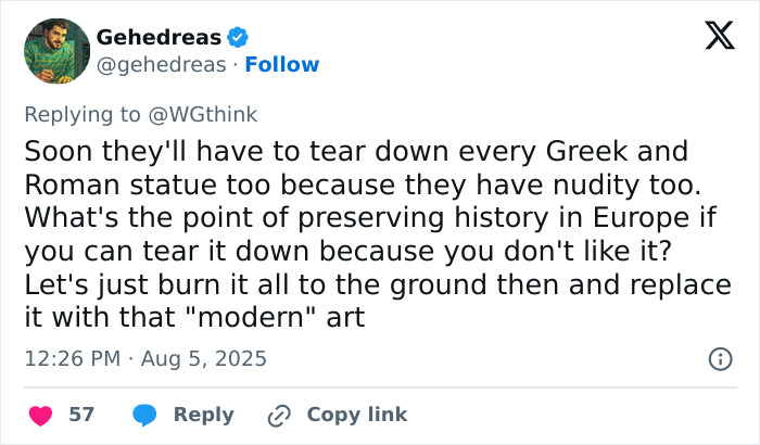 Tweet discussing criticism of famous mermaid statue and debate over its planned demolition due to portrayal of female body. - 4